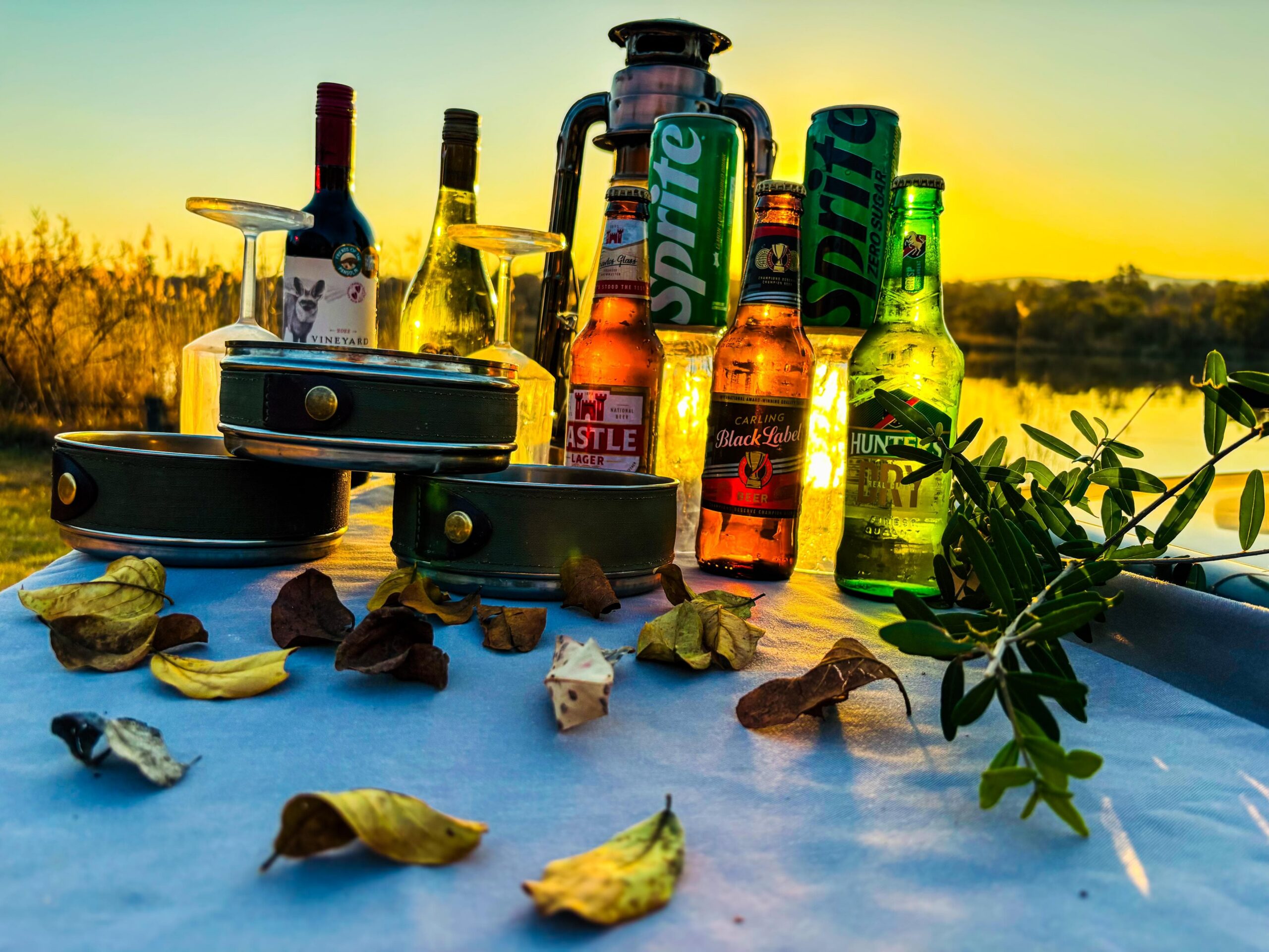 Safari sundowner during an August sunset at Mabula Game Reserve